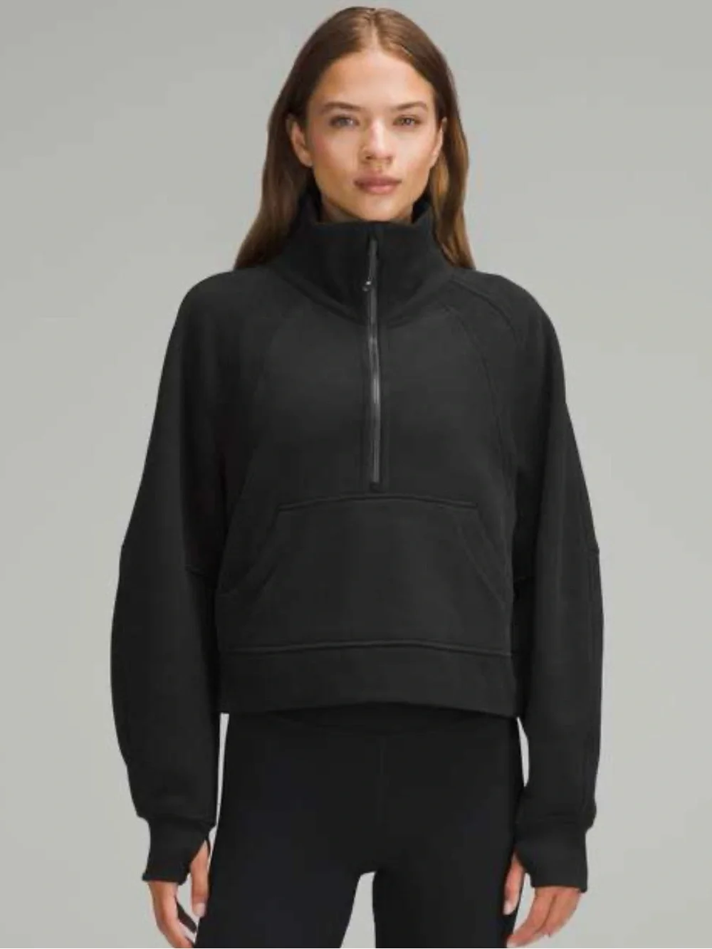Black Half-Zip Funnel Neck Pullover Top - Women
